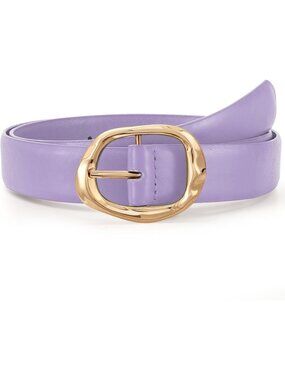 Women's Light Purple Faux Leather Casual Waist Stylish Fashion Belt Gold Buckle